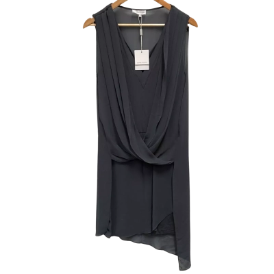 Wayne Cooper Charcoal Grey Drape Front Mini Dress Size 8