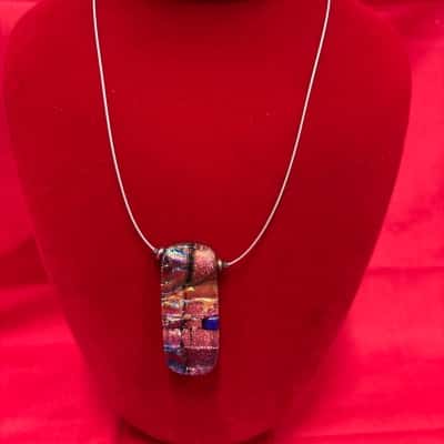 Women's Dichroic Glass Pendant Necklace featuring Shimmering Multi-Coloured Iridescent Colours