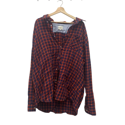 Ben Sherman Mens  Size XXXL Long Sleeve Shirt Tartan Navy Blue / Red 