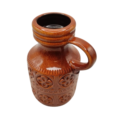 Scheurich West German Orange Coloured Vase/Jar With Handle Stamped 489-23 W Germany On Base 23cm Height x 23.5cm Diameter Base (brica cubes)