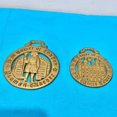 Vintage Brass Horse Medalions x 2