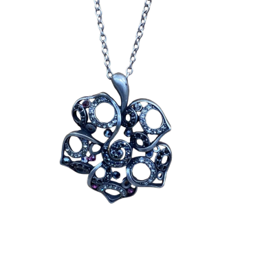  Womens Vintage Necklace Silver Tone Flower 