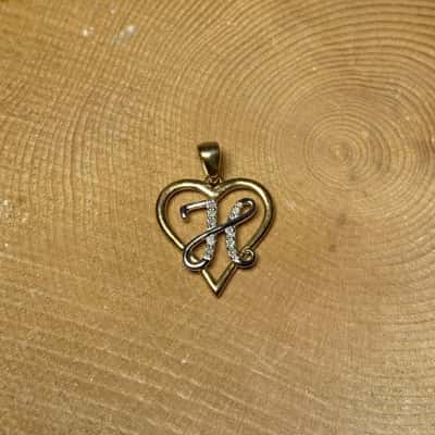  Womens 9K Yellow Gold “H” Heart Pendant 