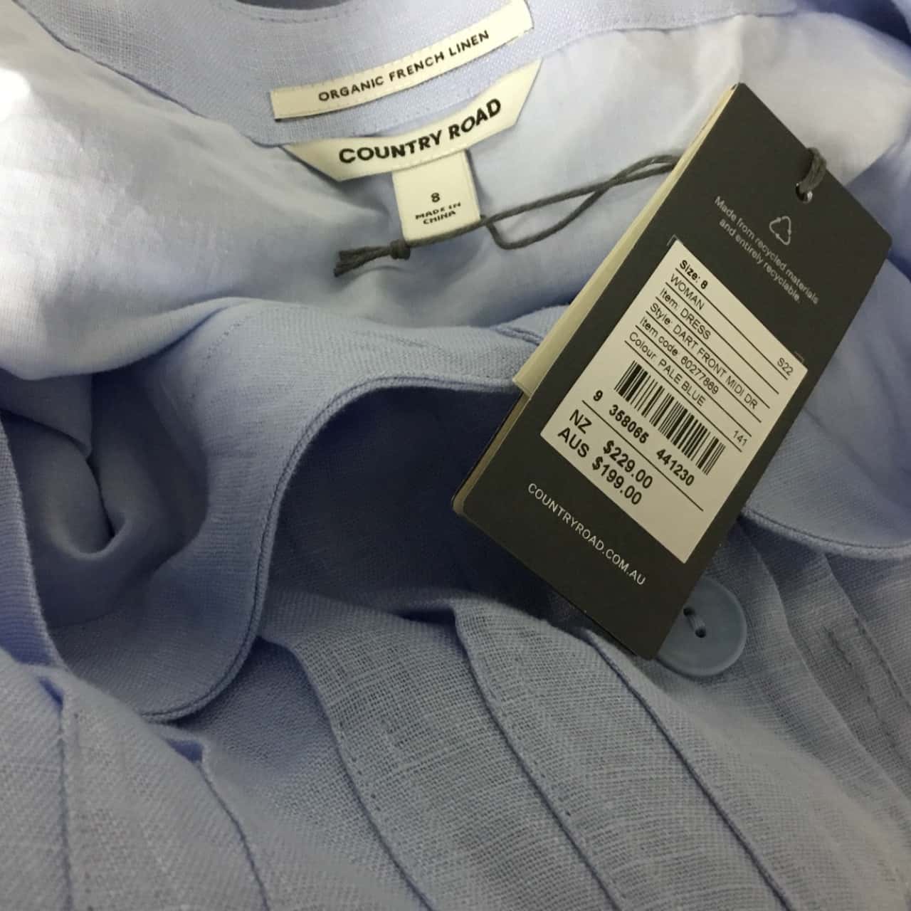BNWT Country Road Pale Blue Dart Front MIDI Dress Size 8(s) - New With Tags  | Salvos Stores
