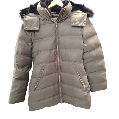 Zara Women's  Size S Khaki Green Hooded Puffer Jacket with Faux Fur