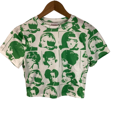 Birdie pop art top Size M Green / White 