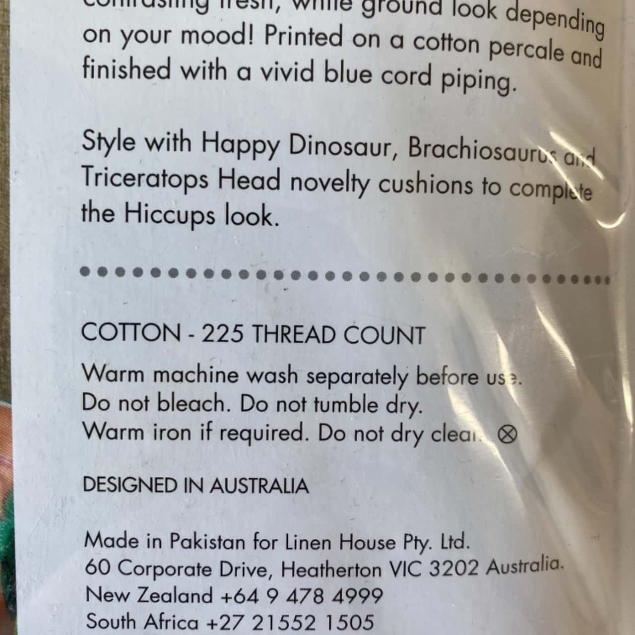 Hiccups, Linen House Double Quilt Cover Set Dinosaur Design New In