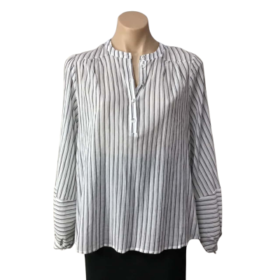 Decjuba Womens Size M White / Grey / Striped Long Sleeve Top