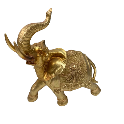 Resin Elephant Statue Feng Shui Elegant Gold 