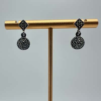 Vintage Marcasite Drop Earrings Stamped 925 No Backings