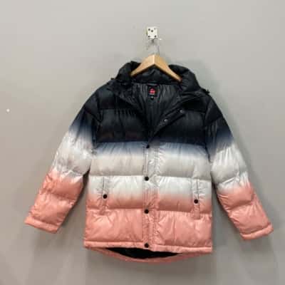 Pavement Girls Hooded Puffer Jacket Size 16 l Black  / Pink  / White 