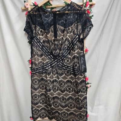 Womens Ricki Renée Black/Beige Lace Dress Size 18 RRP $169