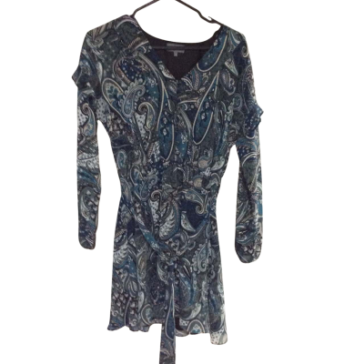 Tokito Womens  Size 8 Long Sleeve Dress / Midi Dress Black  / Blue / Green / Pattern / White 