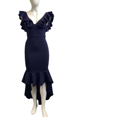 Here Comes The Sun Womens AUS Size 6 Ruffle Sleeveless Midi Dress Navy
