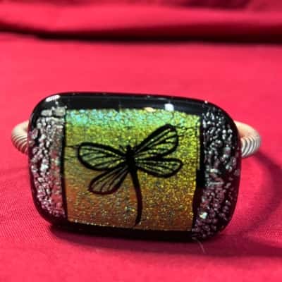  Women's Cuff Bracelet with a Glass Art Centrepiece Featuring a Dragonfly