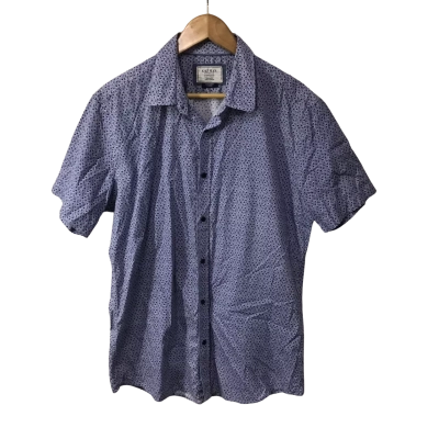 Gazman Mens Size Tailored Large Blue / White / Floral Patterned Short Sleeve Shirt 