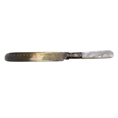 Mother of Pearl Butter Knife EPNS with Delicate Engraving 17cm (CUBES)