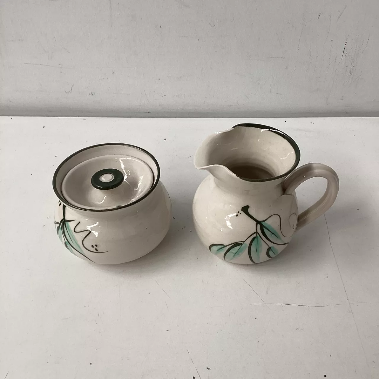 Pottery Jug And Sugar Bowl Set Of 2
