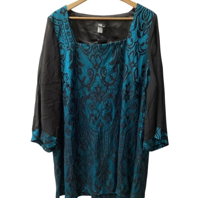RTM Womens  Size 24 3/4 Sleeve Top Black  / Blue G