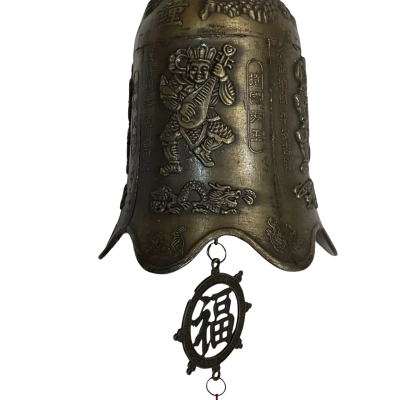 Antique Asian Budda Dragon Brass Temple Bell W/ Tassels