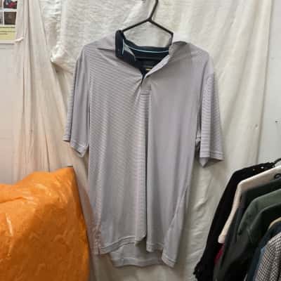Mens Greg Norman Size L Polo Shirt Black  / Striped / White 