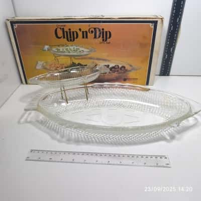 Glasbake USA Chip n Dip Server Fish Shaped Double-Dish Vintage 