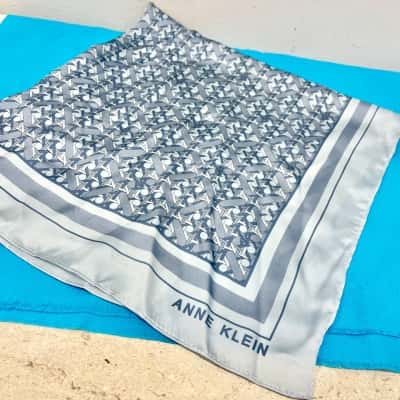  Vintage Anne Klein Blue  Pattern Scarf 