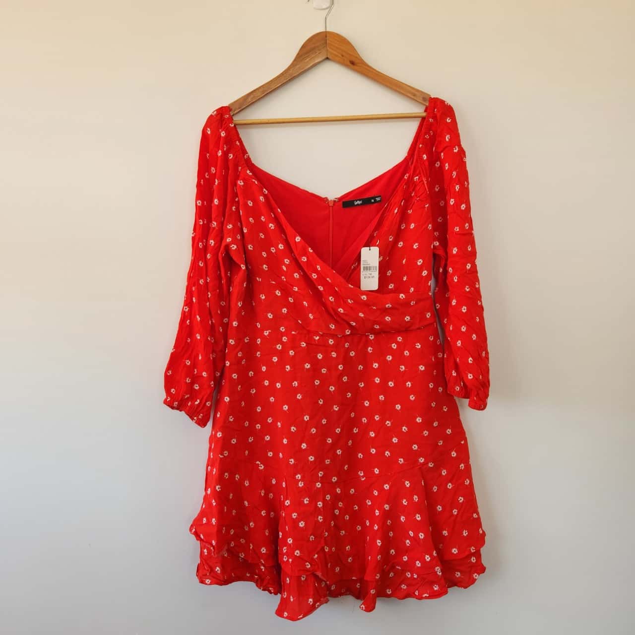 Sportsgirl Red Floral Long Sleeve Mini Dress Size 14 / XL