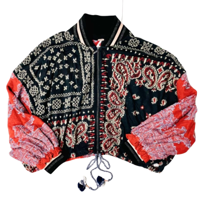 BNWT Free People, Unisex, Size L, Intricately Woven, Red-Sleeved, Navy Blue Wooly Jumper