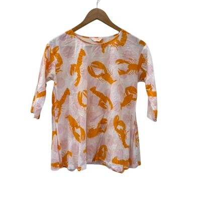 Gorman Womens  Size S 3/4 Sleeve Top White / Orange / Lobster Pattern 