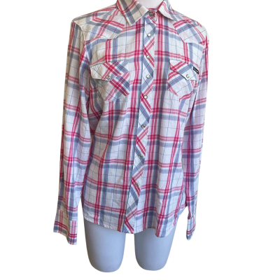 Wrangler Womens  Size 10 Long Sleeve Shirt Blue / Pink  / White 