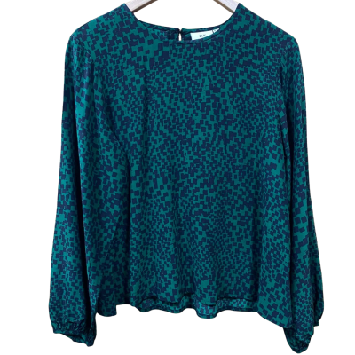 ELK Green/Black Square Patterned Blouse Size 12