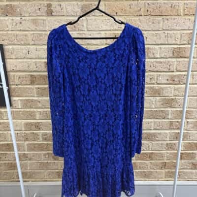 Calvin Klein Womens ruffled-hem lace dress cobalt blue Size 12 