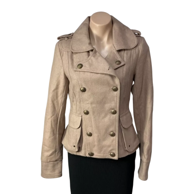 Bardot Womens Size 10 Beige Wool Blend Double Breasted Cropped Jacket 