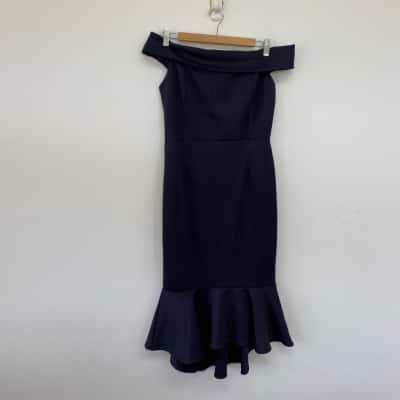 Spicy Sugar Navy Blue Off The Shoulder Bodycon Midi Dress  Size 12 