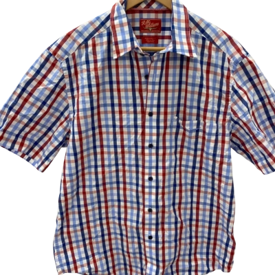 R.M. Williams Mens  Size L Short Sleeve Shirt Blue / Checked / Red / White 