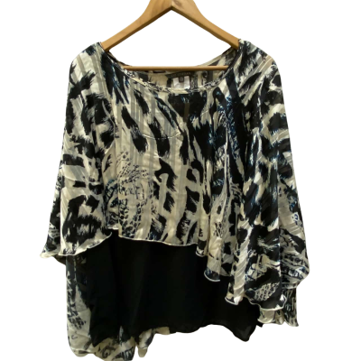 Liz Jordan Womens  Size 14 Blouse Black  / Pattern / White 