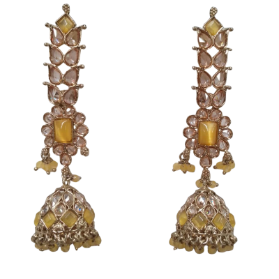 Kundan Style Yellow Earrings