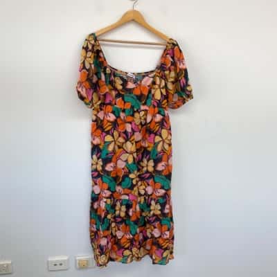 Atmos&Here Tropicana Alia Maternity Puff Sleeve Midi Dress Size 14 