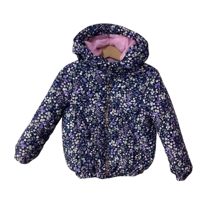 Milkshake Kids Size 4 Navy Blue / Pink / Purple / Green Floral Zip Front Hooded Jacket