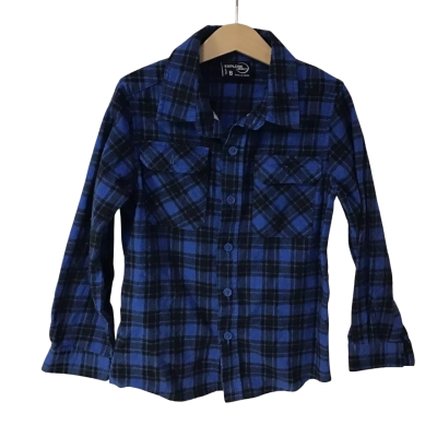 Explore 3GO Youth Size 8 Black / Blue Checked Flannelette Long Sleeve Shirt