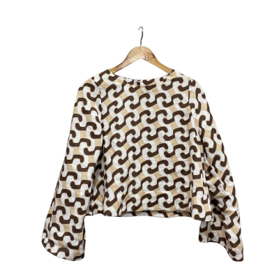 Seed Womens  Size 8 Linen Long Sleeve Top Brown / Pattern 