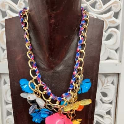 Vintage Womens Flower Necklace Gold / Multicoloured 