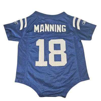 Reebok Kids Size 3-6m NFL Onesie Number 18, Peyton Manning, Colts Jersey.