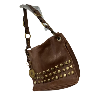 Fossil Long Live Vintage Beautiful Brown Leather Studded Shoulder Bag
