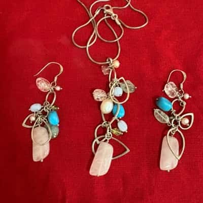  Women's 925 Silver Necklace & Matching Dangle Earrings Set