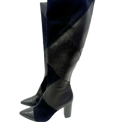 Wittner Black Leather Patch Knee High Boots Size 40
