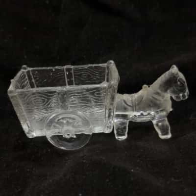 Vintage Glass Donkey Cart Toothpick Holder