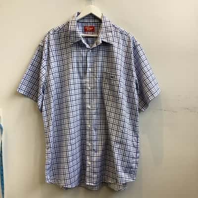 R.M. Williams Size XL-2XL Checked Short Sleeve Shirt Blue / White