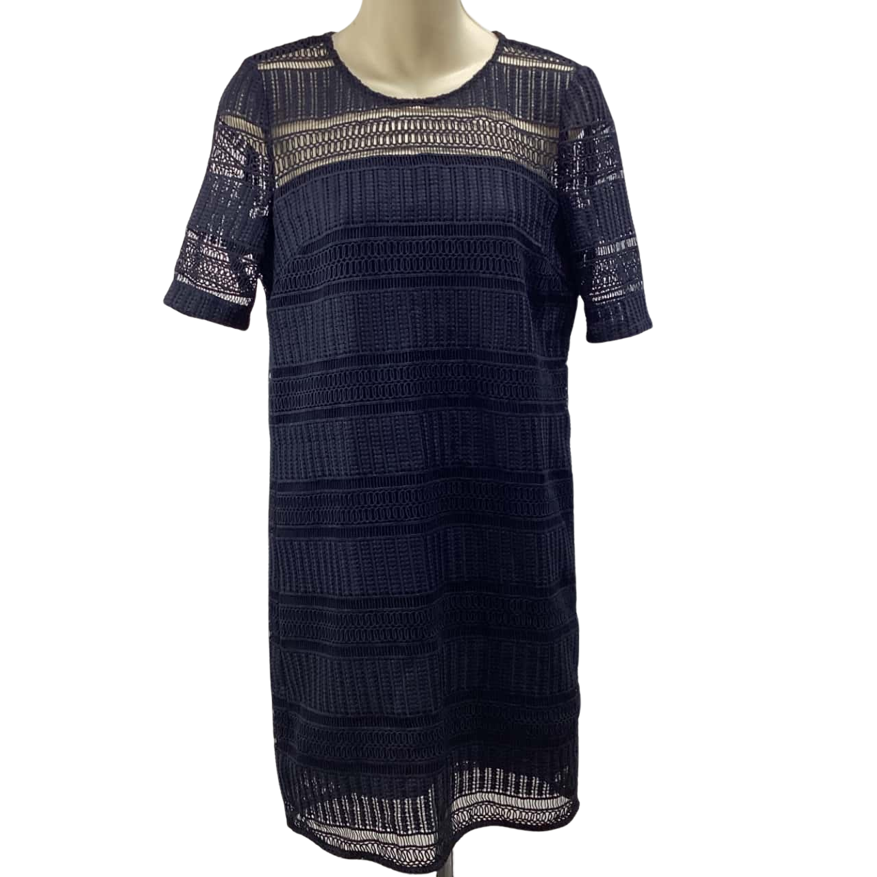 Shona Joy Womens Size 6 Navy Blue lace overlay dress VGUC